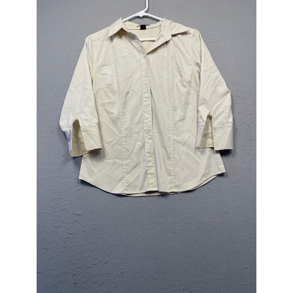 Express Stretch Button Up Shirt Cotton Blend Cream Beige Size 6 Womens